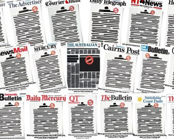 Aussie media self-censors to protest govt, secrecy laws