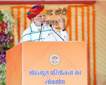  794243
Caption: Mohanpura: Prime Minister Narendra Modi addresses at the inauguration of Mohanpura Irrigation Project, in Mohanpura of Madhya Pradesh