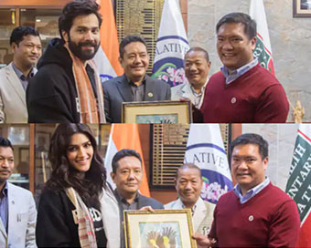 Varun Dhawan, Kriti Sanon meet Arunachal CM