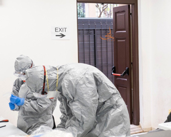 The Indian medical team collecting samples for testing amid COVID-19 pandemic, in Rome, Italy.