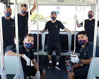 Messi poses in mask with Barca teammates ahead of Mallorca clash    