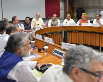 New Delhi: Prime Minister Narendra Modi, Union Ministers Pralhad Joshi, Rajnath Singh and Thawar Chand Gehlot along with Congress leader Ghulam Nabi Azad during the all party meeting in New Delhi, on June 16, 2019. (Photo: IANS)