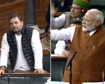 Rahul Gandhi and Narendra Modi in Lok Sabha