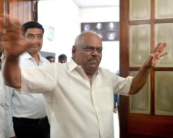 Bengaluru: Karnataka Assembly Speaker K.R. Ramesh Kumar talks to media personnel at Vidhana Soudha in Bengaluru, on July 9, 2019. (Photo: IANS)