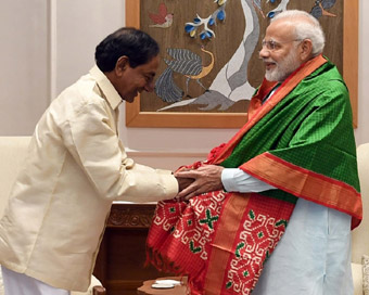 New Delhi: Telangana Chief Minister K. Chandrashekar Rao calls on Prime Minister Narendra Modi, in New Delhi on Aug 25, 2018. 