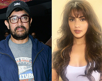 Aamir Khan (left), Rhea Chakraborty (right)