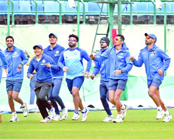 Dharamsala : Team india warmup in ground.